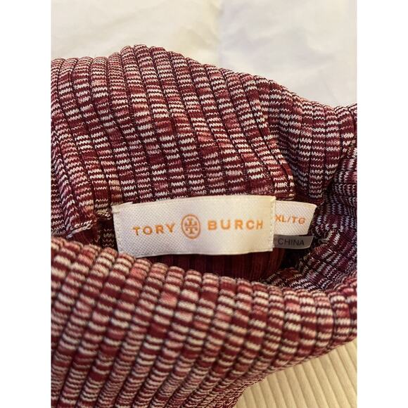 Tory Burch Women's JULIE Burgundy Red Striped Turtleneck Sweater Size XL - Picture 4 of 5